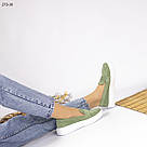 Жіночі замшеві мокасини оливкового кольору, фото 4