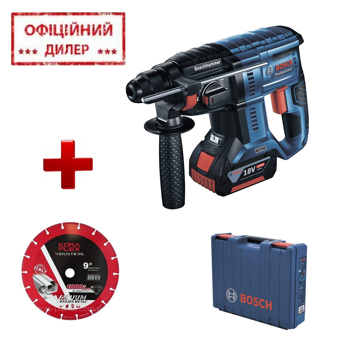 Перфоратор ак. BOSCH GBH 180-LI (0611911122) + ПОДАРУНОК диск алмазний KONA FLEX по металлу 125 мм, фото 1