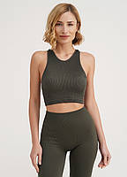 Топ в рубчик на широких бретелях Giulia Halter Top Rib чорного хакі сірого кольорів розміри S/M L/XL, фото 4