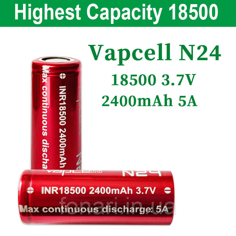 Аккумулятор Vapcell INR18500 N24 Li-Ion 18500, 2400mAh - фото 1 - id-p1726059501