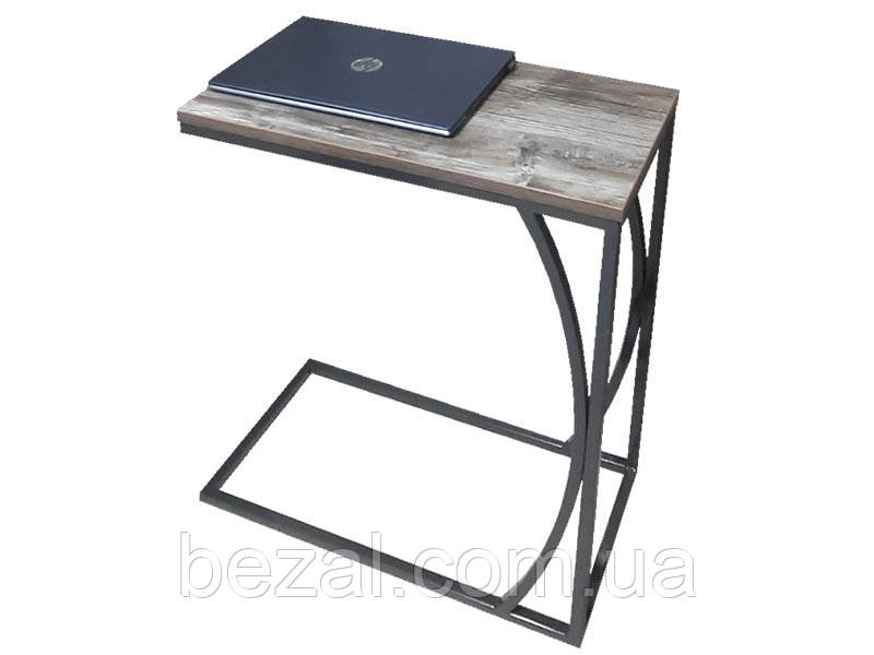 Кавовий столик у стилі Лофт Дуга 600х300х600мм каркас чорний+Сірий дсп Kompred OL207/1.1, фото 1