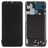 Дисплей для Samsung A705 Galaxy A70, чорний, з рамкою, з широким обідком, (OLED)