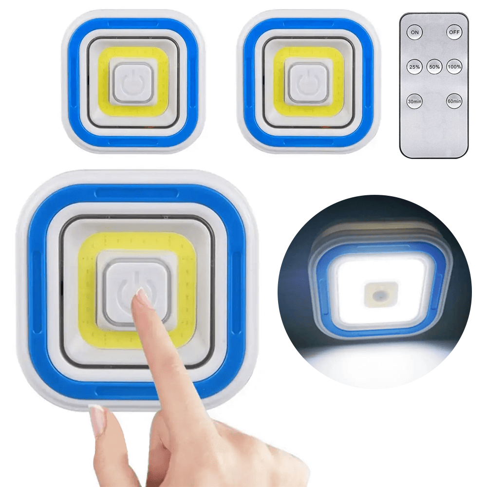 Набір клейких ламп на батарейках з таймером, 3шт + Пульт / Акумуляторні світильники на меблі, фото 1