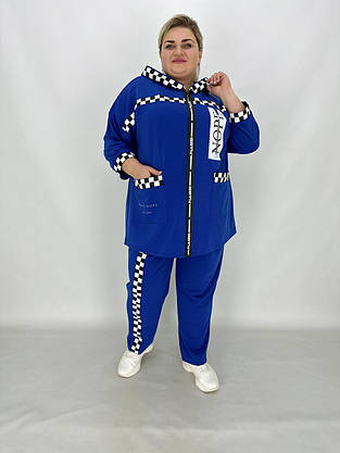 Вільний прогулянковий костюм трійка. " Королева " Blue & White подовжена кофта штани футболка 66-68, фото 3