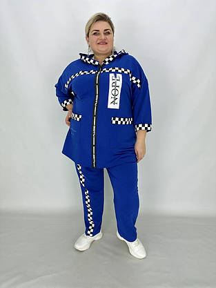Вільний прогулянковий костюм трійка. " Королева " Blue & White подовжена кофта штани футболка 66-68, фото 4