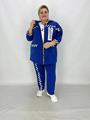 Вільний прогулянковий костюм трійка. " Королева " Blue & White подовжена кофта штани футболка 66-68, фото 6