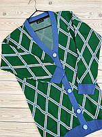 Женский модный кардиган батал, оверсайз (универсальный) № 7103 Тёмно-синий