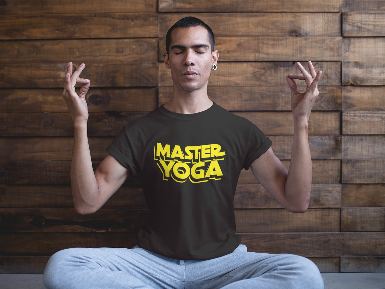 Футболка чорна з принтом для занять йогою "Yoga. Йога. Master Yoga. Майстер йоги" Push IT