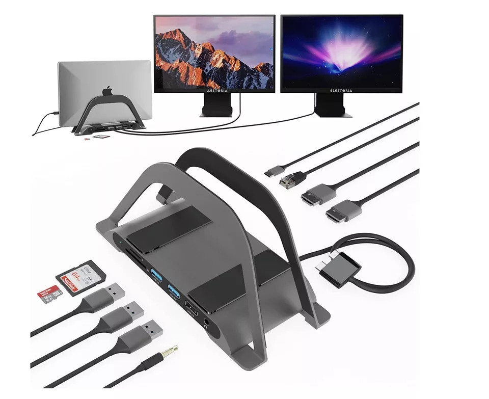 Док-станція 10-в-1 Thunderbolt 3, HDMI×2, RJ45, Type-C, USB×3, Jack 3.5mm, SD, Micro SD
