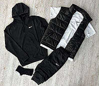 Мужской спортивный набор Nike 5в1 черный с белым ,Весенний осенний черный Костюм Найк + Футболка Жилетка Носки