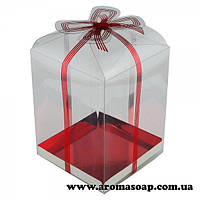 Пластиковая коробочка с красным бантом и красным дном 10шт
