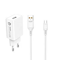 Адаптер питания / Сетевое ЗУ DENMEN DC01V + кабель Micro USB (5V/2.1A/1USB) White