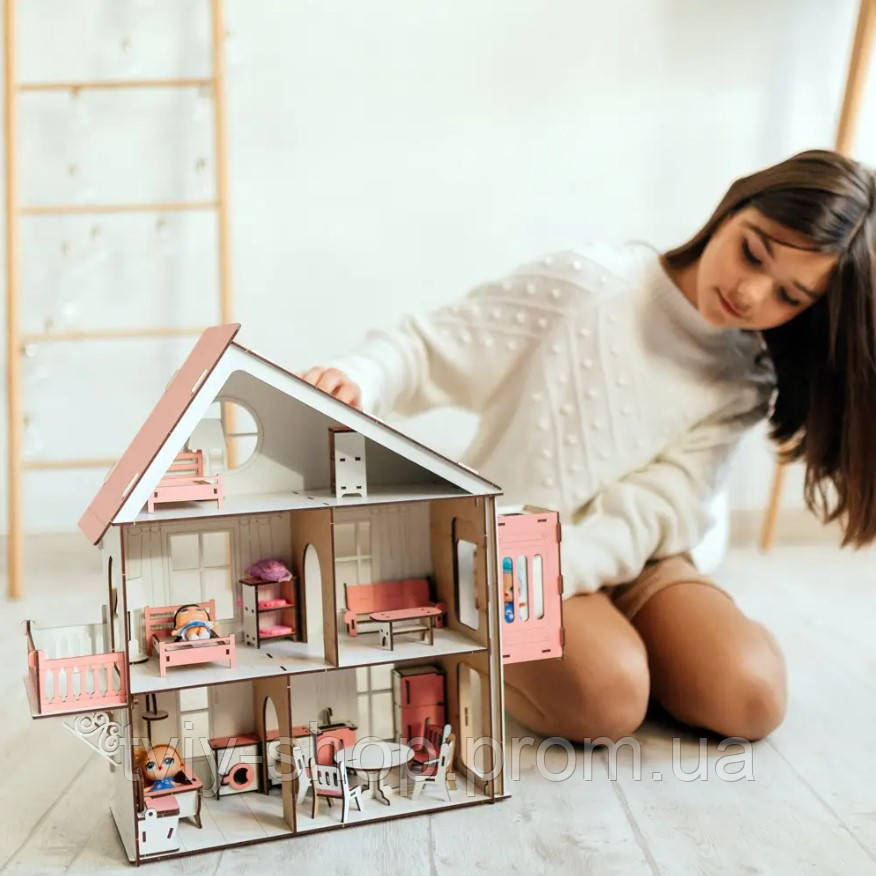 Гарний дерев'яний ігровий ляльковий будиночок для ляльки lol з меблями з дерева дерев'яні будиночки для ляльок