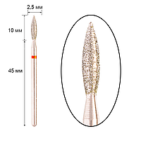 Фреза алмазная - пламя диаметр 2.5 мм, рабочая часть 10 мм, красная
