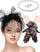 Black Honoson 4 шт. шляпа чародей для женщин оголовье чаепитие с короткими кружевными перчатками