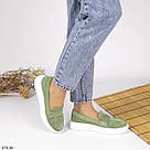 Жіночі замшеві мокасини оливкового кольору, фото 6