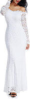 Large White1 LALAGEN Женское цветочное кружевное платье с длинными рукавами и открытыми плечами, свадебно