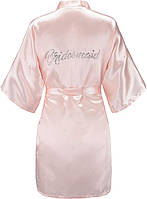 Pink Bridesmaid Женские короткие атласные халаты EPLAZA одного размера с серебряными стразами для невесты