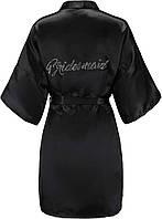 Black Bridesmaid Женские короткие атласные халаты EPLAZA одного размера с серебряными стразами для невест