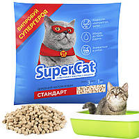 Древесный наполнитель (1кг) для кошачьего туалета, SuperCat Стандарт / Натуральные гранулы в лоток для кота