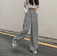 Черно-белые женские штаны с шахматным принтом (42-44, 44-46, 46-48 размеры)