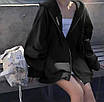 Жіноче оверсайз подовжене худі на флісі з капюшоном (чорне, сіре, бежеве, біле, темно-сине), фото 3