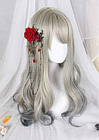 Gray Blue Ombre aiyaya Long Curly Wig - Парики Lolita из натуральных синтетических волос с шапочкой для п