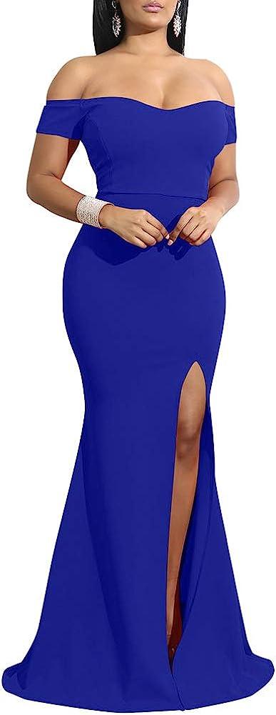 XX-Large Royal Blue YMDUCH Жіноча вечірня вечірня сукня з відкритими плечима і довгими розрізами