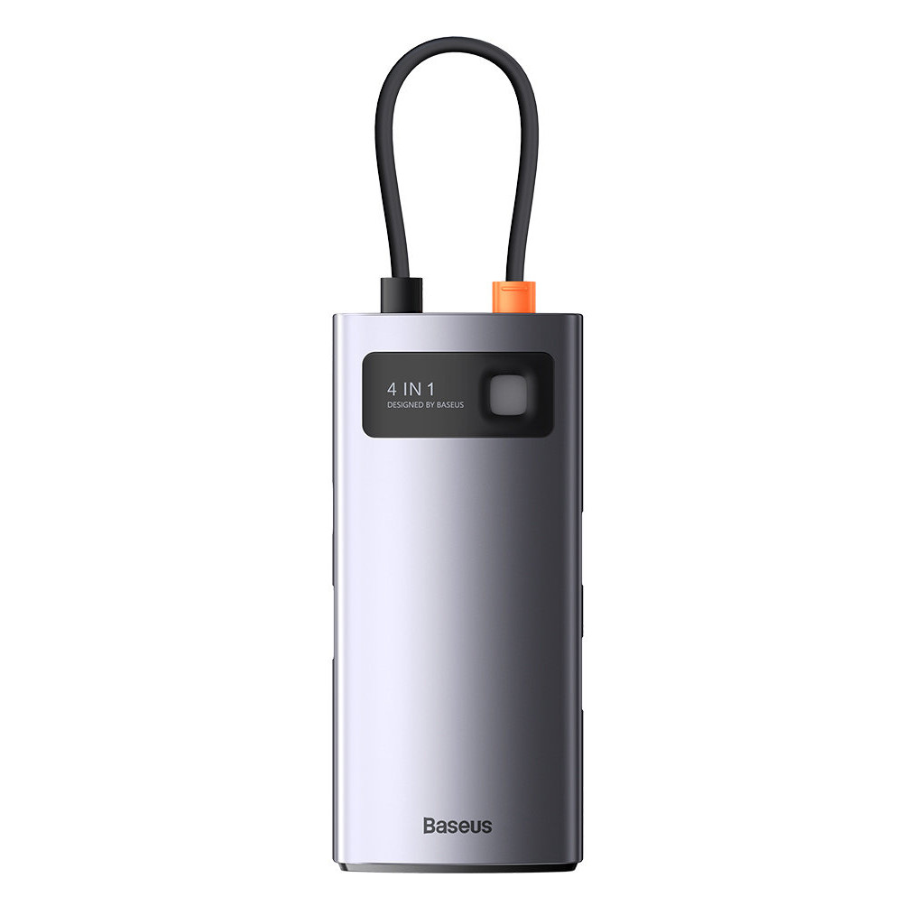 USB-Хаб Baseus Metal Gleam Series 4 в 1 Type-C на 3xUSB + RJ45 Сірий (WKWG070113)