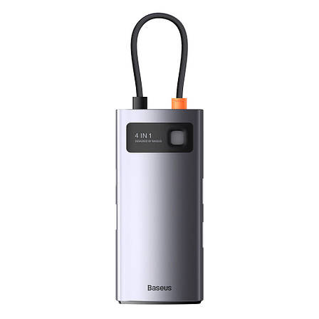 USB-Хаб Baseus Metal Gleam Series 4 в 1 Type-C на 3xUSB + RJ45 Сірий (WKWG070113), фото 1