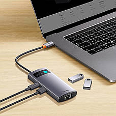 USB-Хаб Baseus Metal Gleam Series 4 в 1 Type-C на 3xUSB + RJ45 Сірий (WKWG070113), фото 5