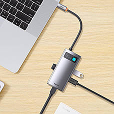 USB-Хаб Baseus Metal Gleam Series 4 в 1 Type-C на 3xUSB + RJ45 Сірий (WKWG070113), фото 6