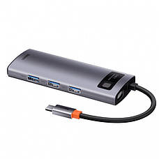 USB-Хаб Baseus Metal Gleam Series 5 в 1 Type-C на 3 x USB + Type-C PD + HDMI Сірий (CAHUB-CX0G), фото 3