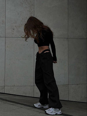 Жіночі штани карго на затяжках з кишенями з плащової тканини (чорний, білий, сірий, моко) 42-46 універсальний