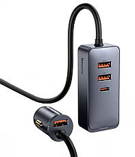 Автомобільний зарядний пристрій в прикурювач Baseus Share 120 W 3хUSB + Type-C Сірий (CCBT-B0G), фото 3