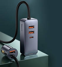 Автомобільний зарядний пристрій в прикурювач Baseus Share 120 W 3хUSB + Type-C Сірий (CCBT-B0G), фото 5