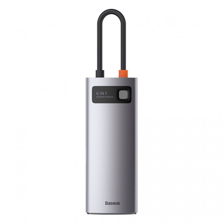 USB-Хаб Baseus Metal Gleam Series 6 в 1 Type-C на 3xUSB + Type-C PD + HDMI + RJ45 Сірий (CAHUB-CW0G)