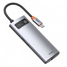 USB-Хаб Baseus Metal Gleam Series 6 в 1 Type-C на 3xUSB + Type-C PD + HDMI + RJ45 Сірий (CAHUB-CW0G), фото 3