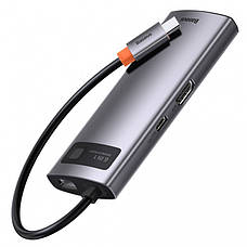 USB-Хаб Baseus Metal Gleam Series 6 в 1 Type-C на 3xUSB + Type-C PD + HDMI + RJ45 Сірий (CAHUB-CW0G), фото 5