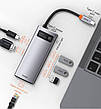 USB-Хаб Baseus Metal Gleam Series 6 в 1 Type-C на 3xUSB + Type-C PD + HDMI + RJ45 Сірий (CAHUB-CW0G), фото 7