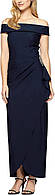 14 Off Shoulder Navy Женское утягивающее платье Alex Evenings с длинными боковыми рюшами и юбкой с каскад