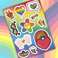 СтікерПак з дитячими наклейками "Райдужні предмети: лайк, окуляри, серце, веселка, квітка, блискавка"