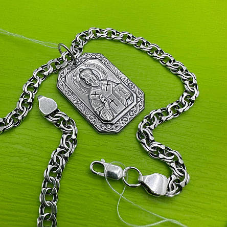 Комплект срібний ланцюжок і кулон Святий Миколай підвіс срібло 925 проби, фото 2