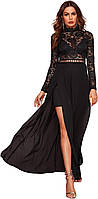 Small Black SweatyRocks женские сексуальные прозрачные кружевные платья макси с длинным рукавом и длинным