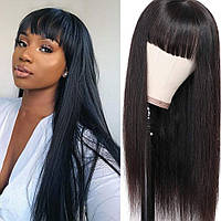 22 Inch Natural Black Lzlefho Шелковистые бразильские девственные прямые парики из человеческих волос с ч