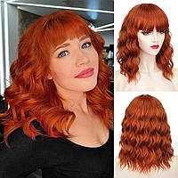 Orange red Nnzes Короткий волнистый парик с челкой для женщин Длина до плеч Боб Кудрявый женский очароват