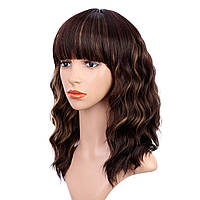 14 Inch Brown Mixed Blonde ENTRANCED STYLES Черные парики с челкой для женщин 14 дюймов Синтетический куд