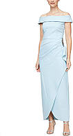 16 Off Shoulder Light Blue Alex Evenings Жіноча довга сукня з рюшами для схуднення та каскадною спідницею