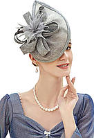 A-gray BABEYOND Tea Party Fascinator Капелюх Kentucky Derby Hat Fascinator Pillbox Hat Пов'язка на голову
