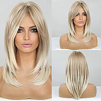 Mixed Blonde HAIRCUBE Довгі світлі перуки для жінок Перука з синтетичного волосся з чубчиком кольору омбр